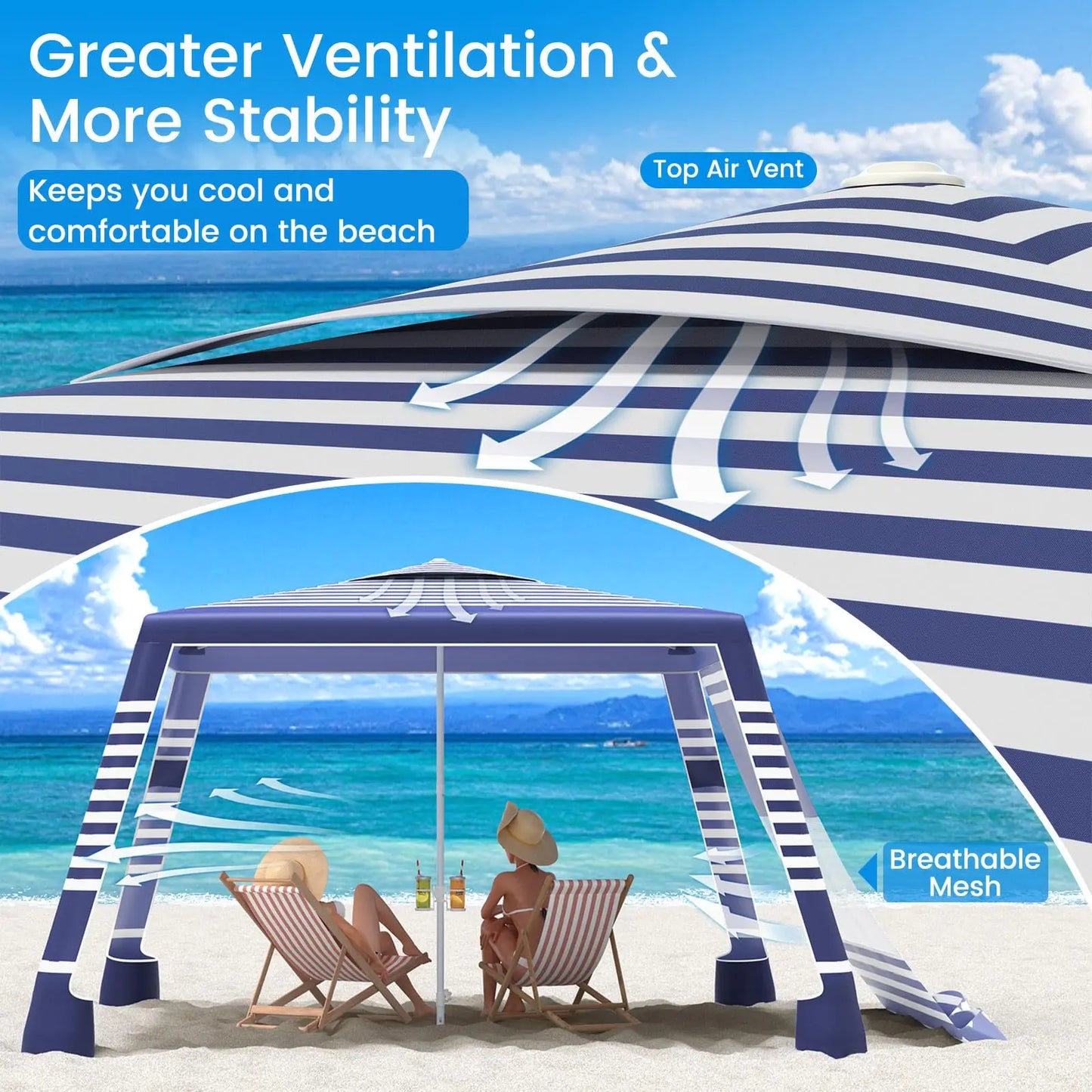 Beach Cabana Sun Shelter With Side Walls Upf 50 Protection