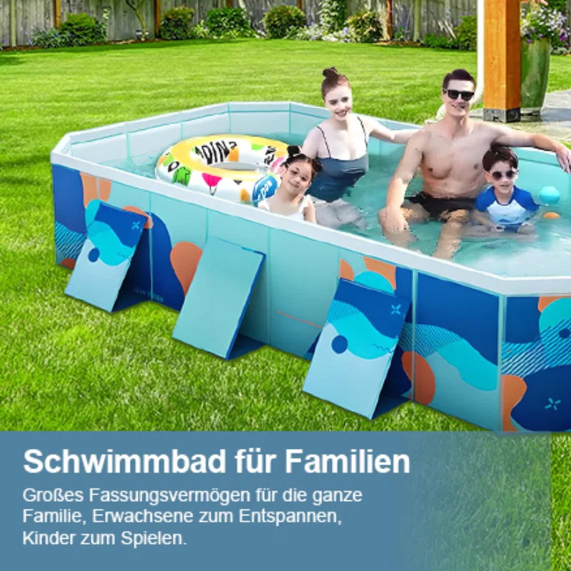 Foldable Swimming Pool 3M/2.6M Non Inflatable Thickened Wear Resistant Outdoor Summer Water Party Family Pool for Kids and Pets Maldives Blue