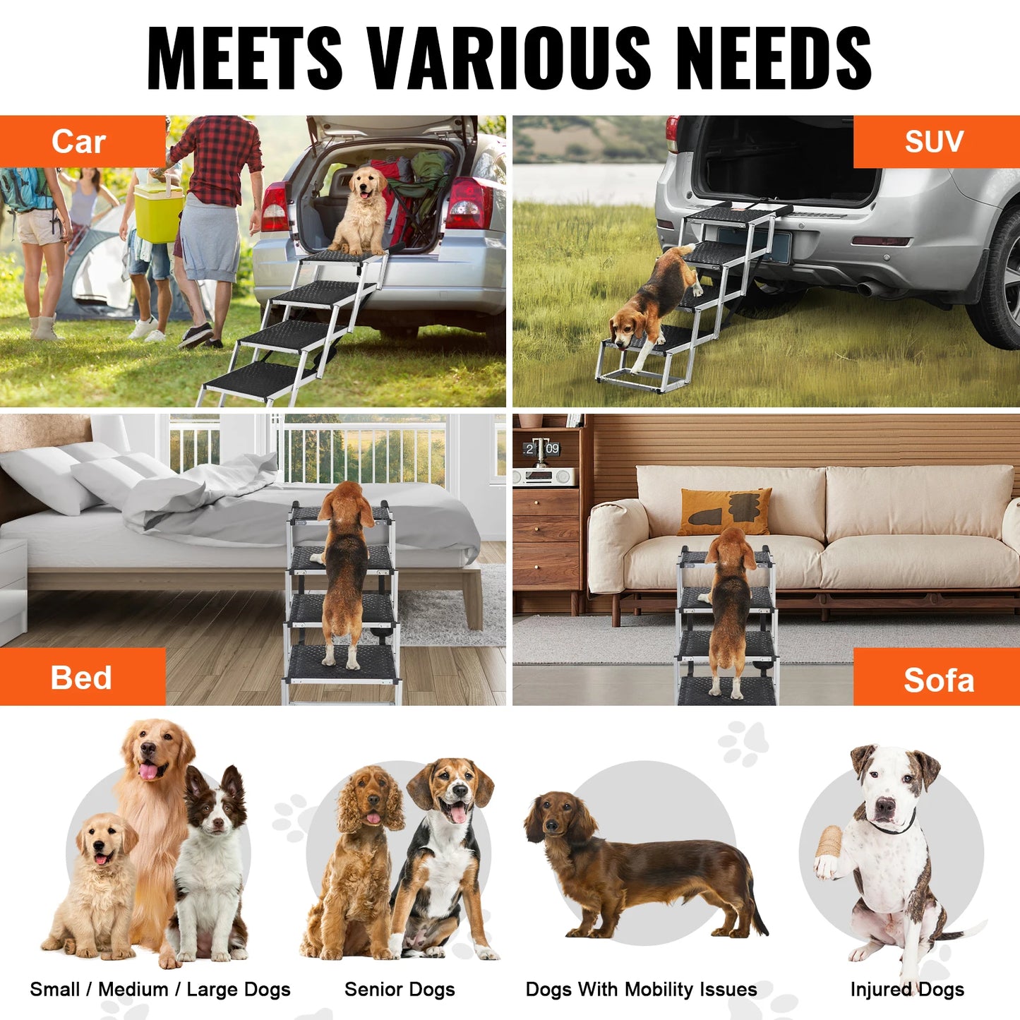 SucceBuy Dog Stair For Cars Folding Portable Pet Steps
