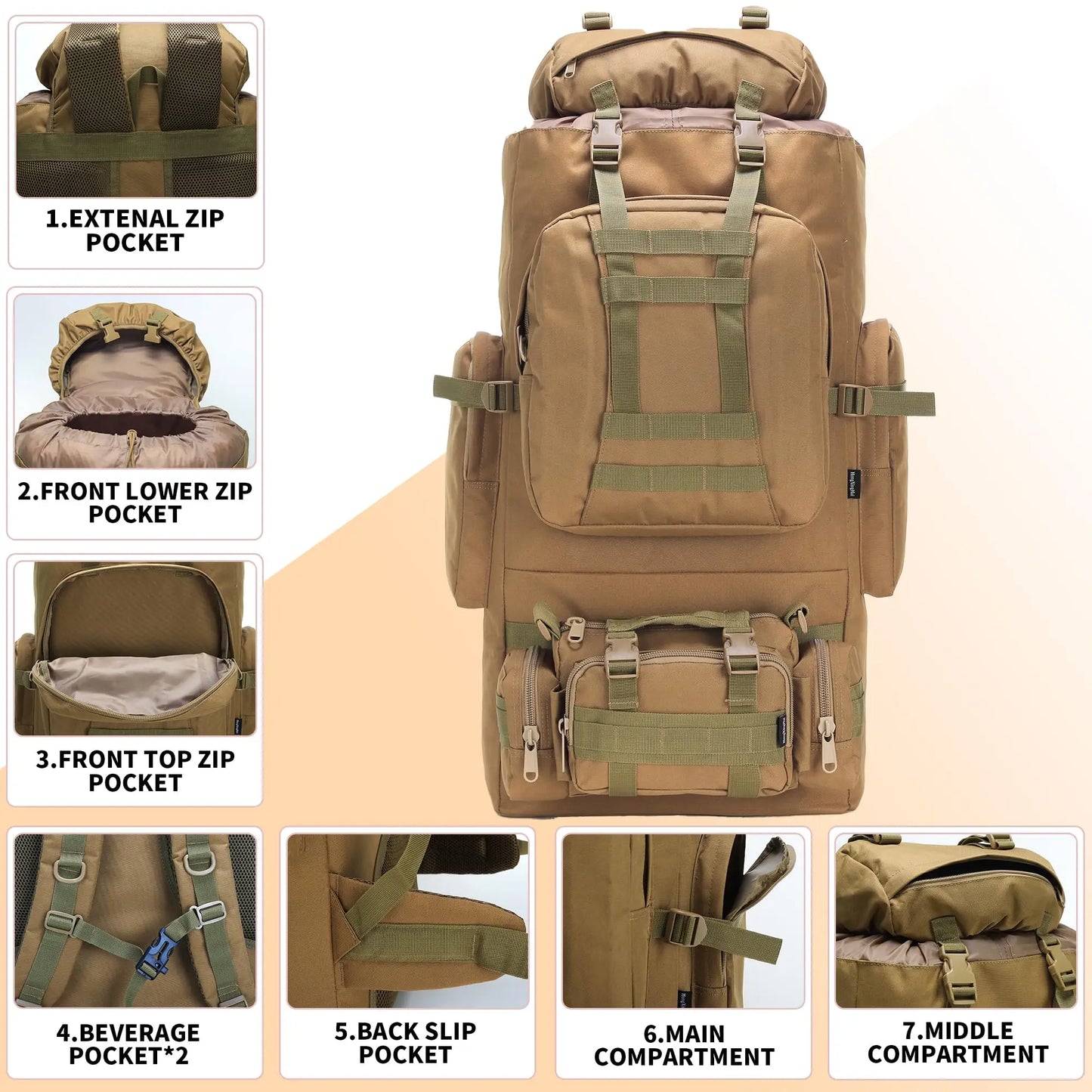 100L Hiking Backpack With Molle System Camping Rucksack For Outdoor Adventure