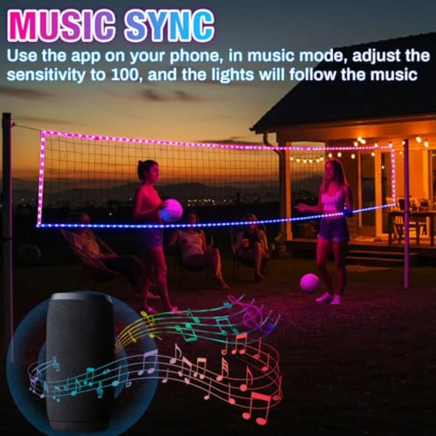 LED Portable Volleyball Net With Steel Cable And Remote Control