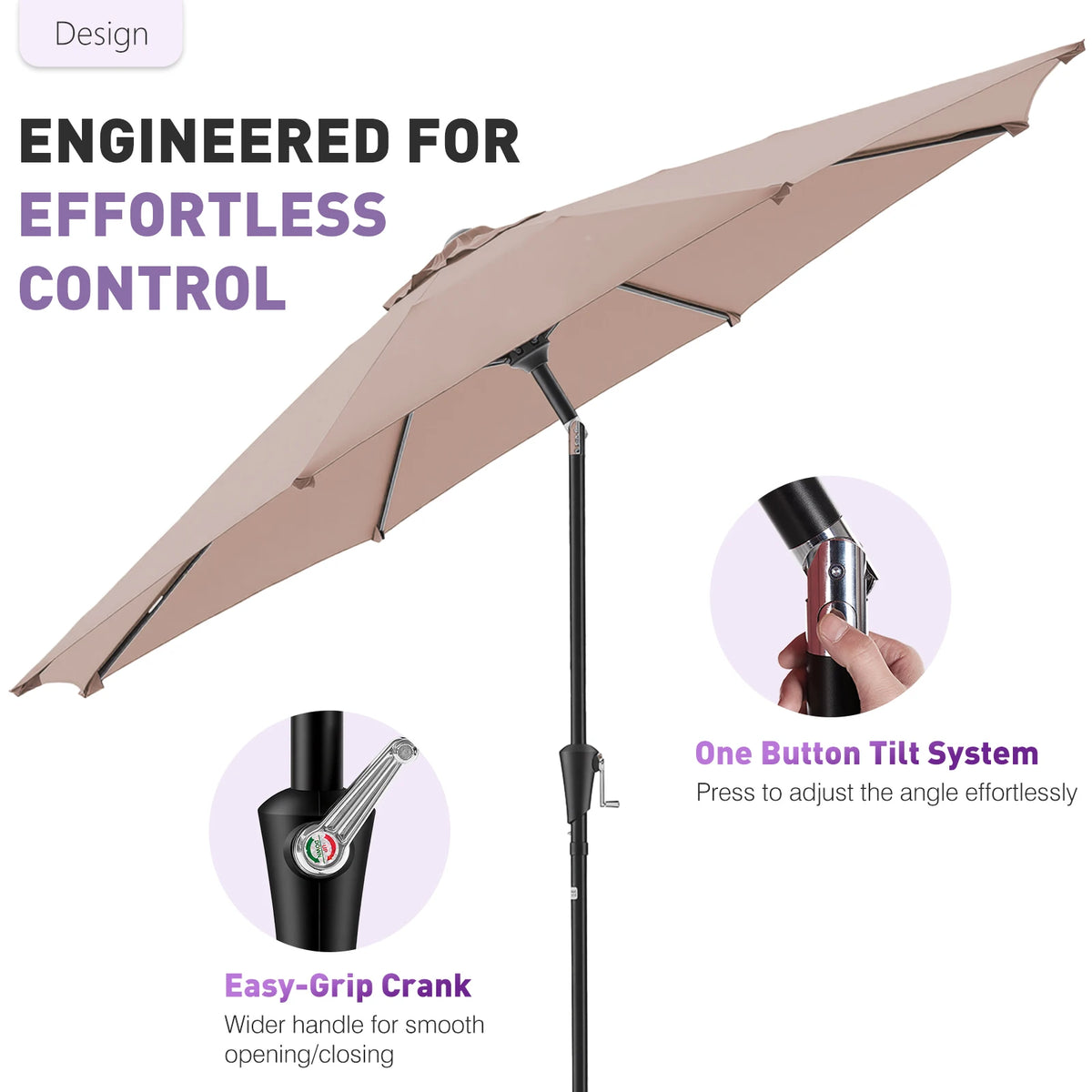 JHK Waterproof Patio Umbrella With Manual Tilt And Crank Lift