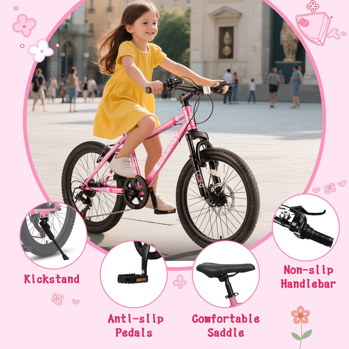 Ecarpat Kids Mountain Bike 7-Speed Front Suspension Disc V-Brake