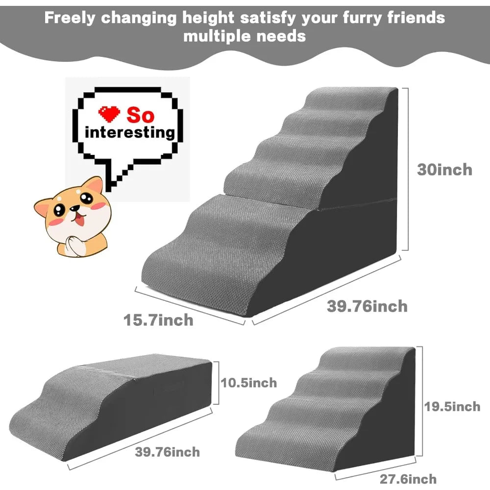 Dog Stairs For Bed 6-Step Foam Pet Steps For Small And Large Dogs