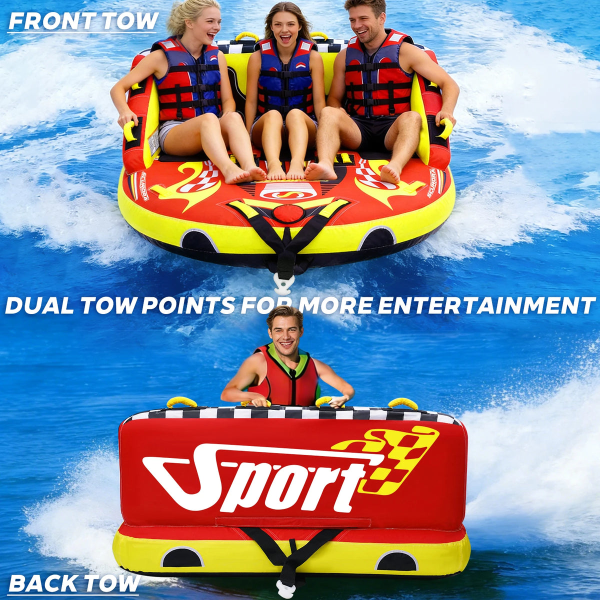 Three Person Towable Inflatable Tube for Boating and Water Sports