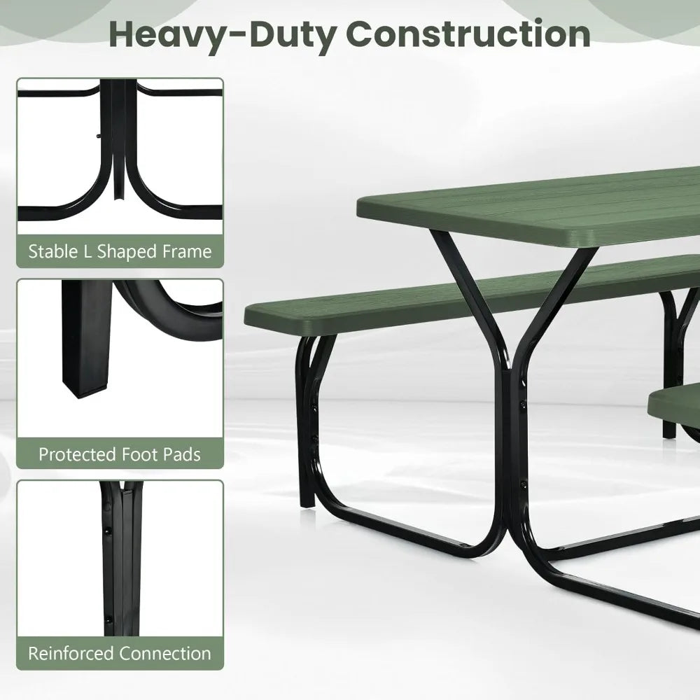 Portable Picnic Table Bench Set For Four Heavy Duty Frame