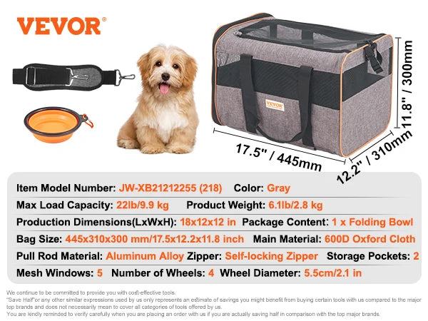 Cat Carrier Backpack Travel With Telescopic Handle Wheels