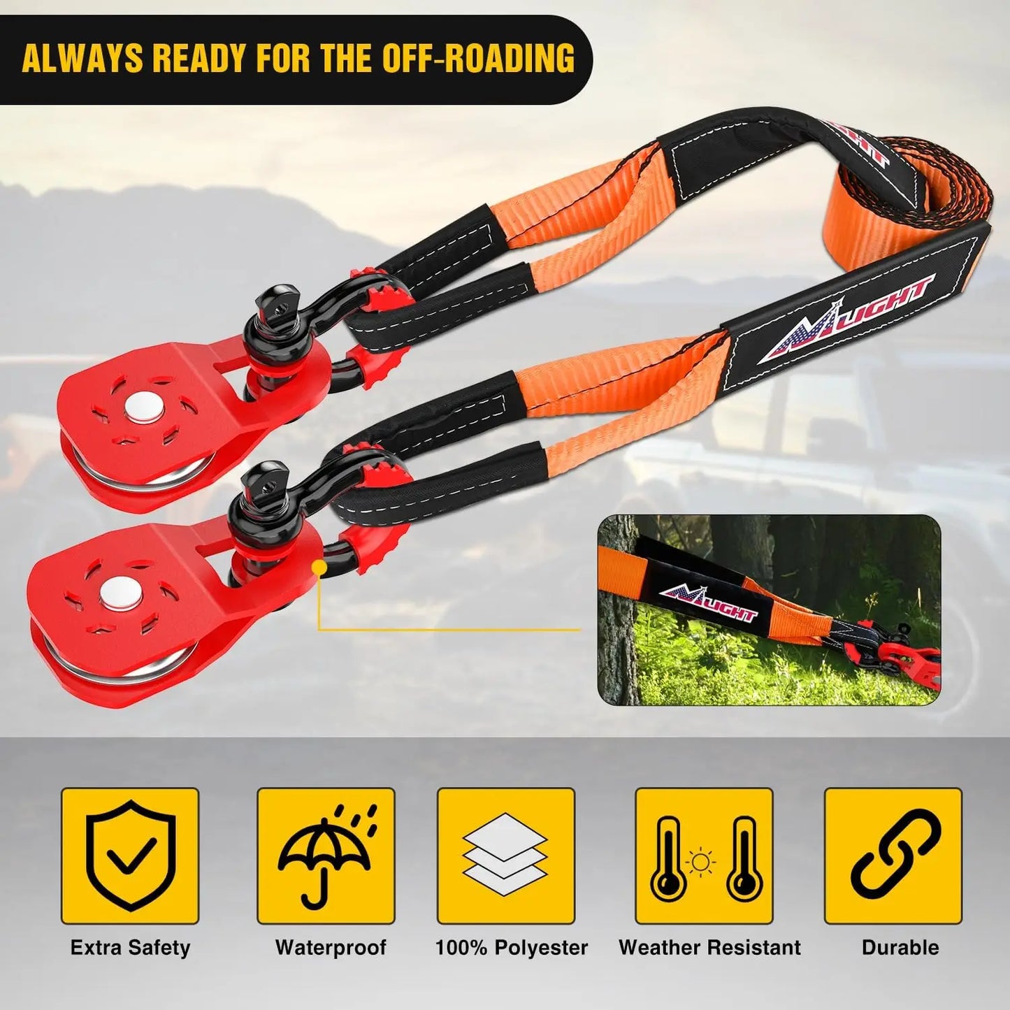 Nilight Offroad Recovery Kit Tow Strap Snatch Block D Ring