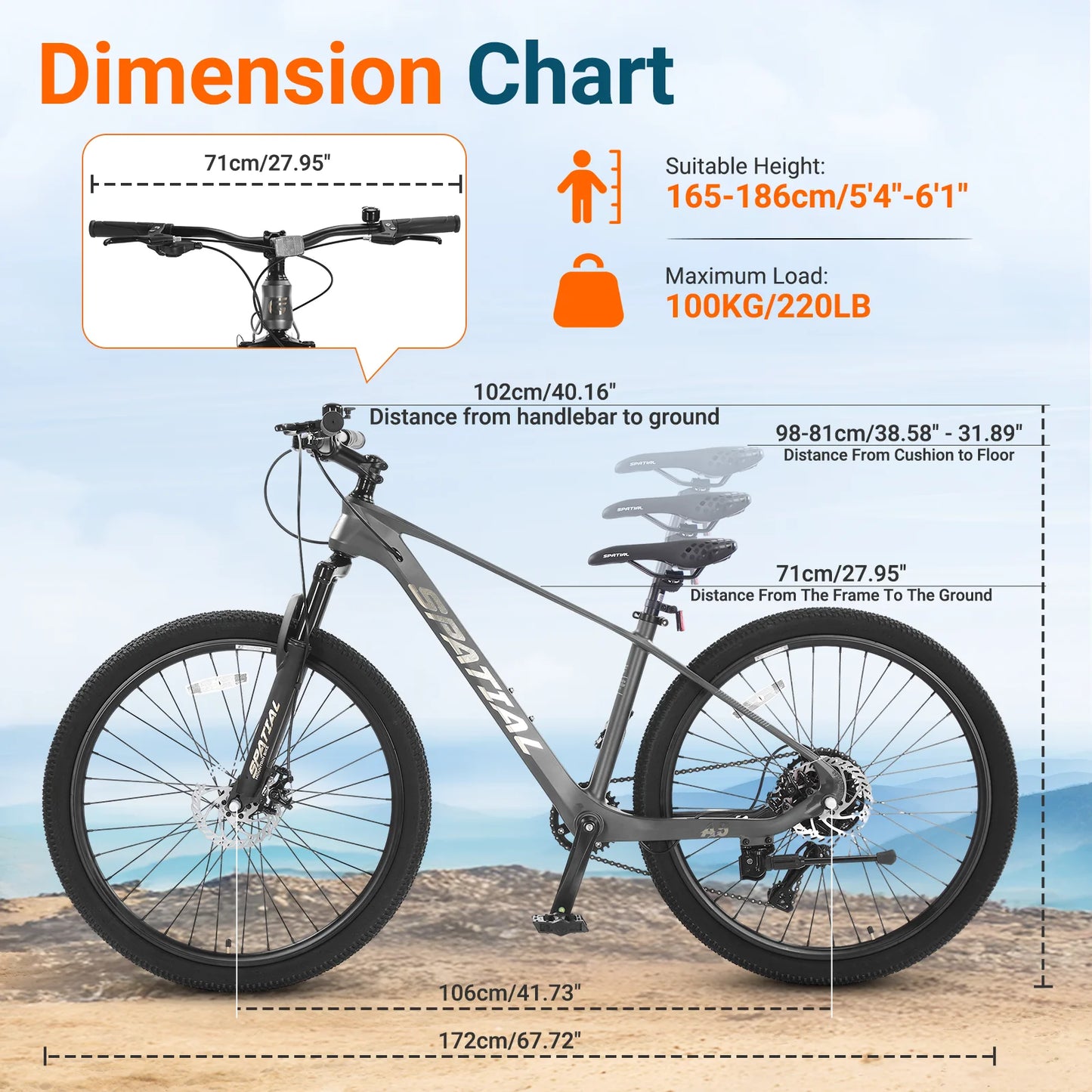 SPATIAL MT275FS 27.5 Inch Hardtail MTB, 8 Speed Mountain Bike, Adult Bicycle, Lightweight Magnesium Alloy Frame, Suspension Fork, Front & Rear Disc Brakes