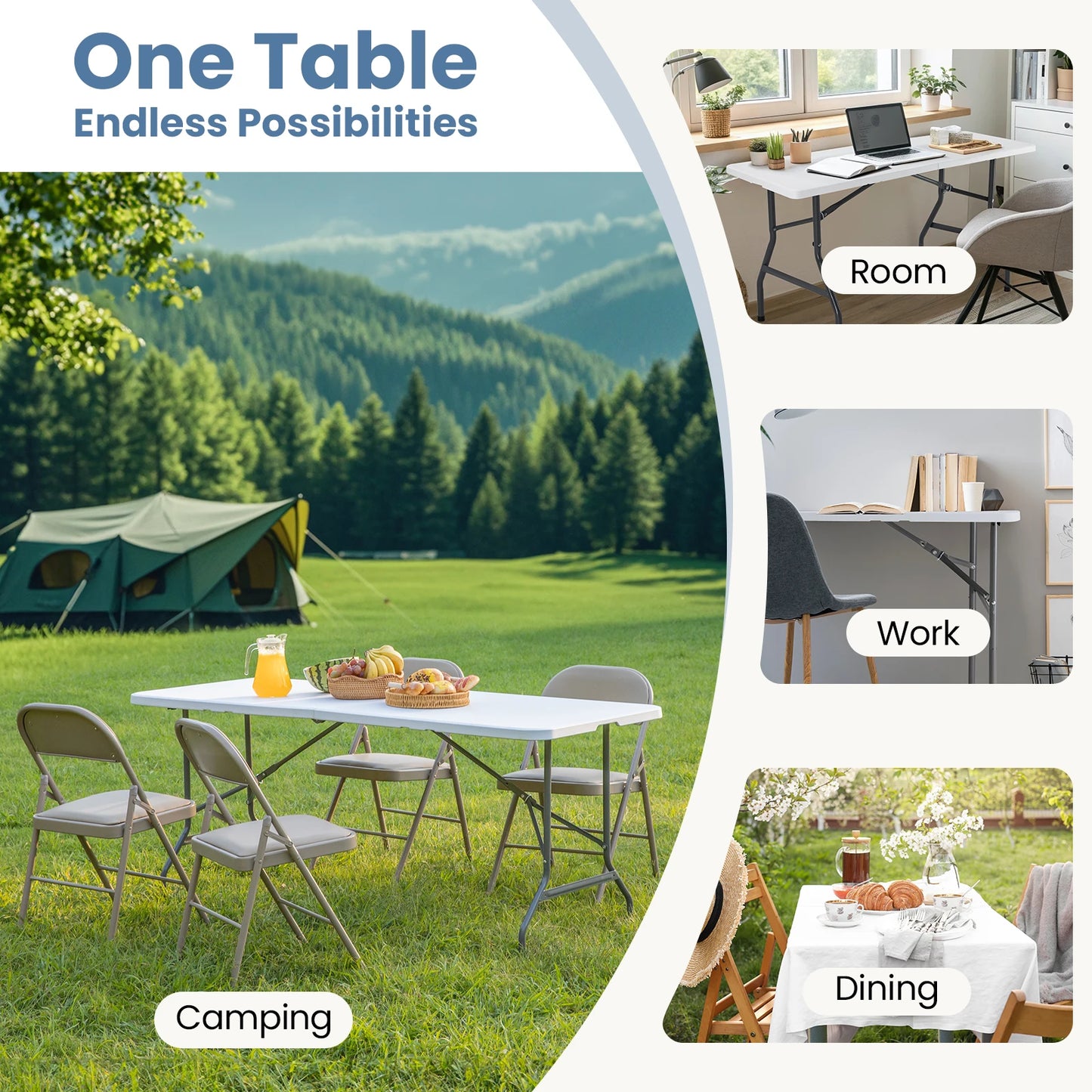 JHK Portable Folding Table With Carry Handle And Safety Lock