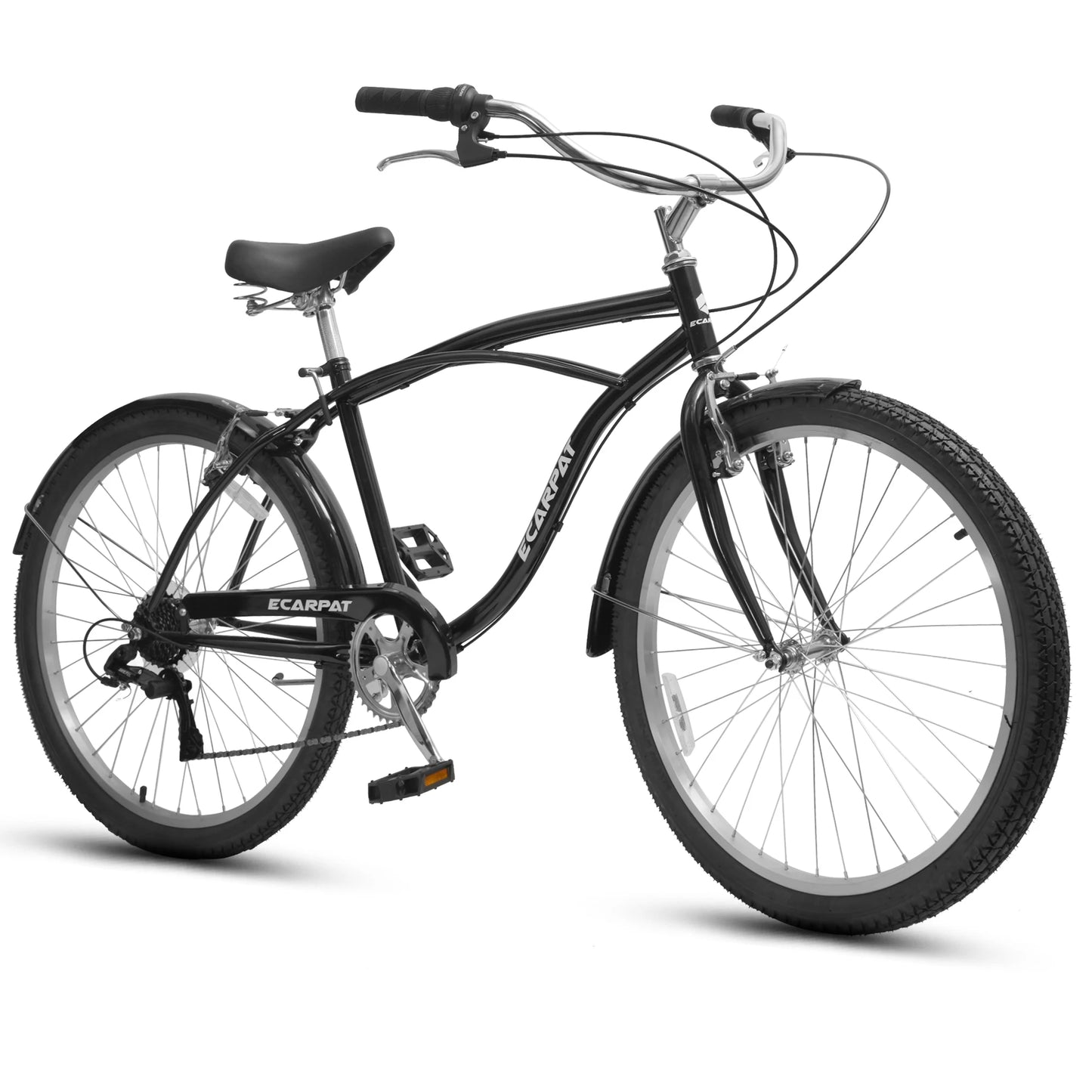 26 Inch Beach Cruiser Bike for Men Women, 7 Speed Commuter Bicycle with Dual V-Brakes and High-Carbon Steel Frame, Comfortable City Bike for Adult