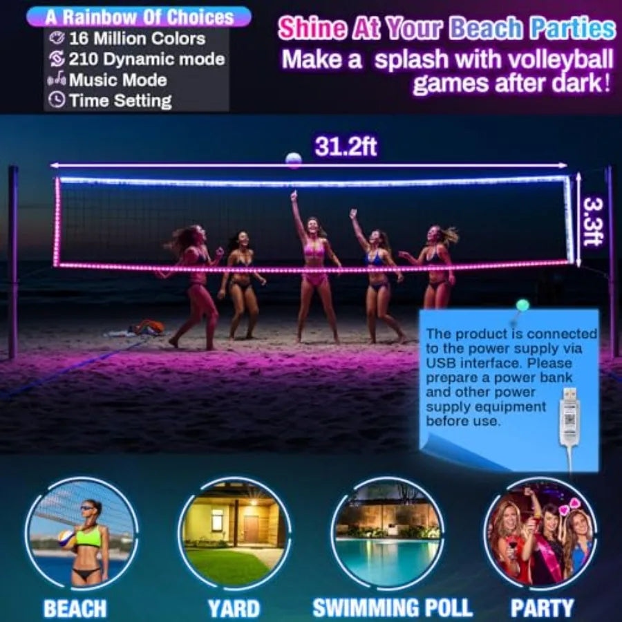 LED Portable Volleyball Net With Steel Cable And Remote Control