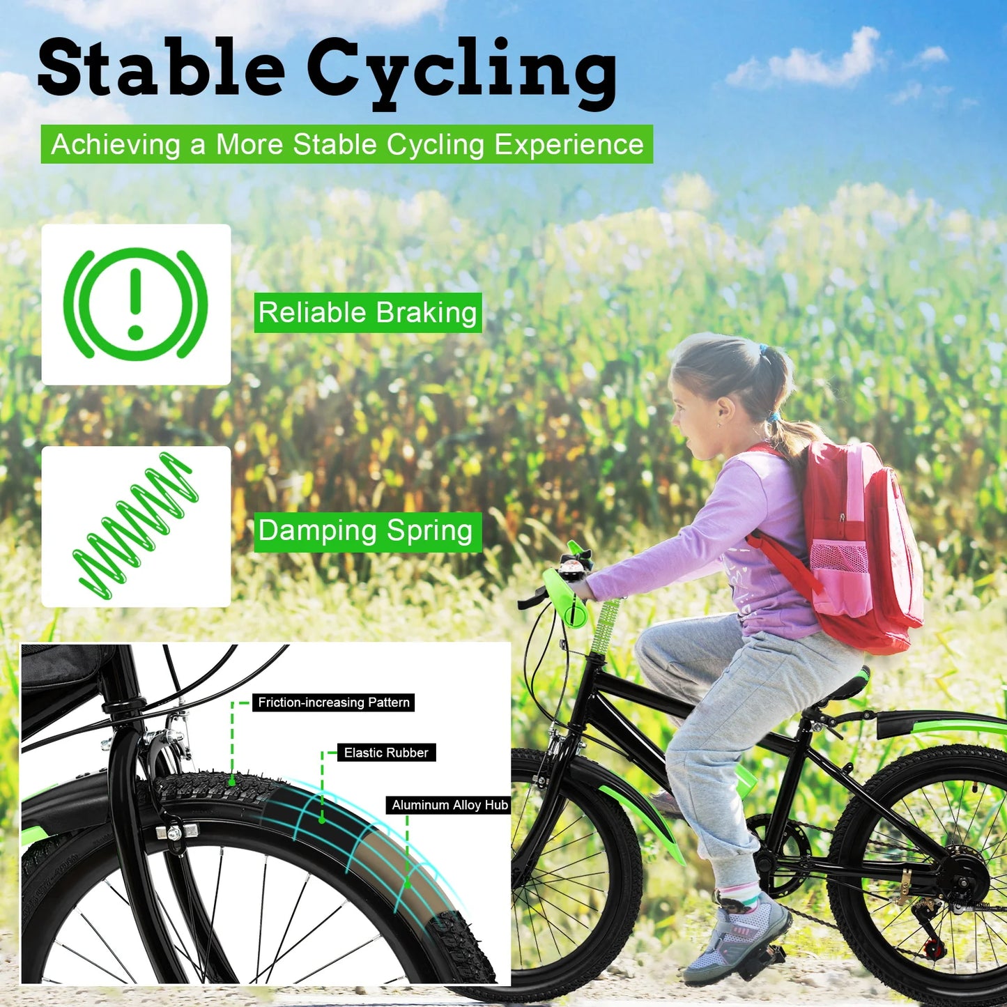 CNCEST Kids Mountain Bike With 7-Speed Front And Rear Brakes