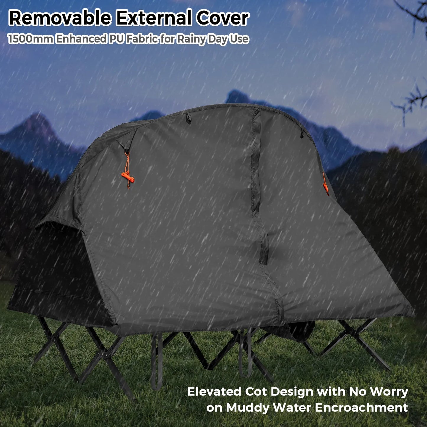 Outdoor Two Person Camping Tent Cot with External Cover