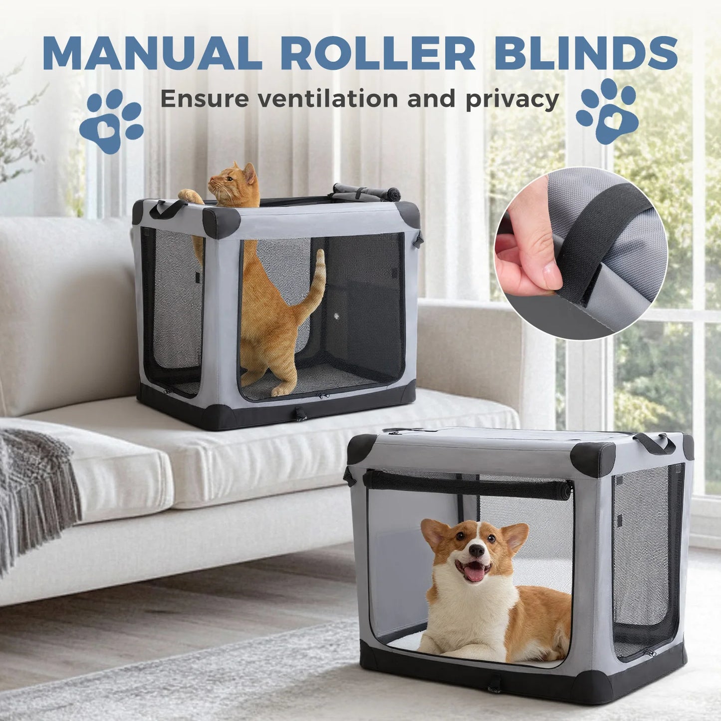 JHK Foldable Soft Dog Crate With 3 Doors Portable Indoor Kennel