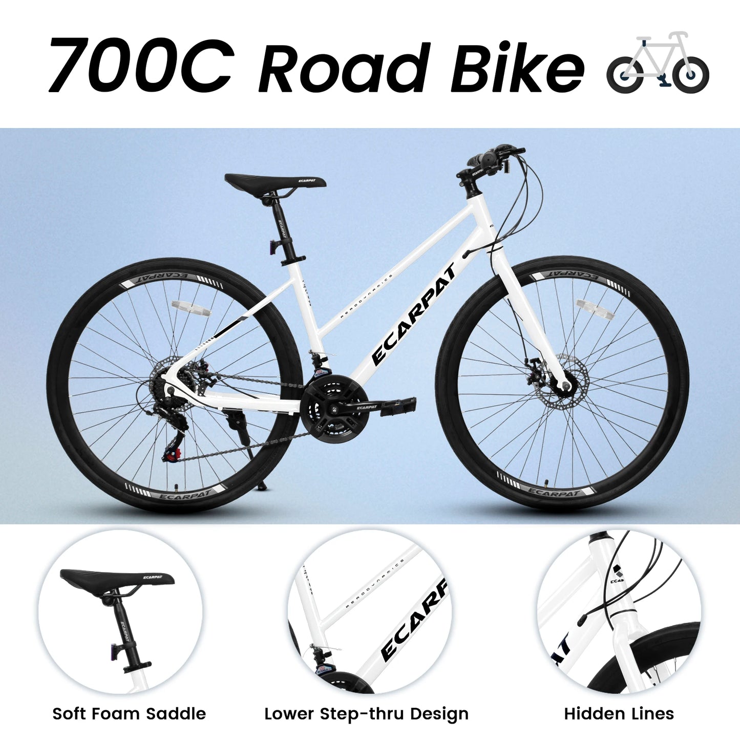 Ecarpat Lightweight Aluminum 700c Road Bike With Dual Disc Brakes
