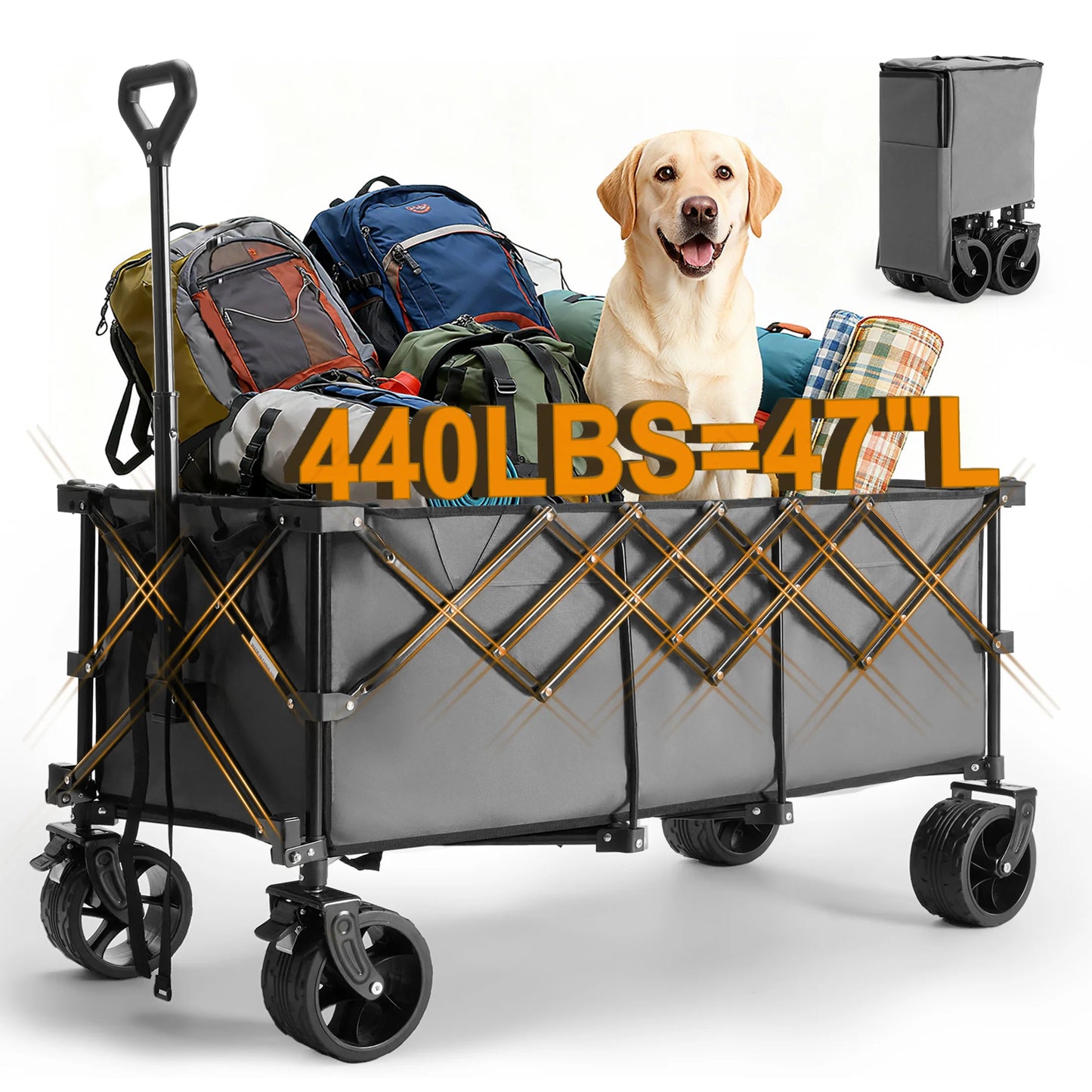 JHK Portable Collapsible Wagon Cart 440lbs Heavy Duty Utility