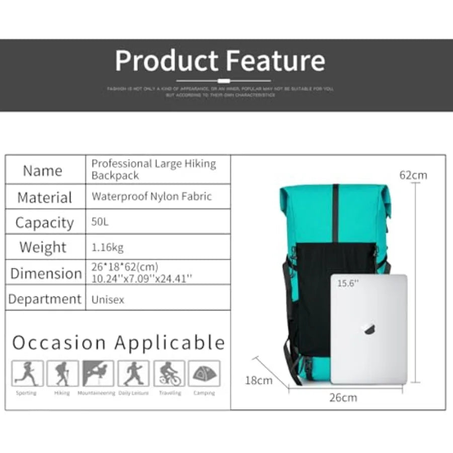 Hiking Backpack, 40L to 50L Extra Large Capacity Hiking Bag, Internal Frame Camping Backpack, Upgraded X-PAC Lightweight Sport