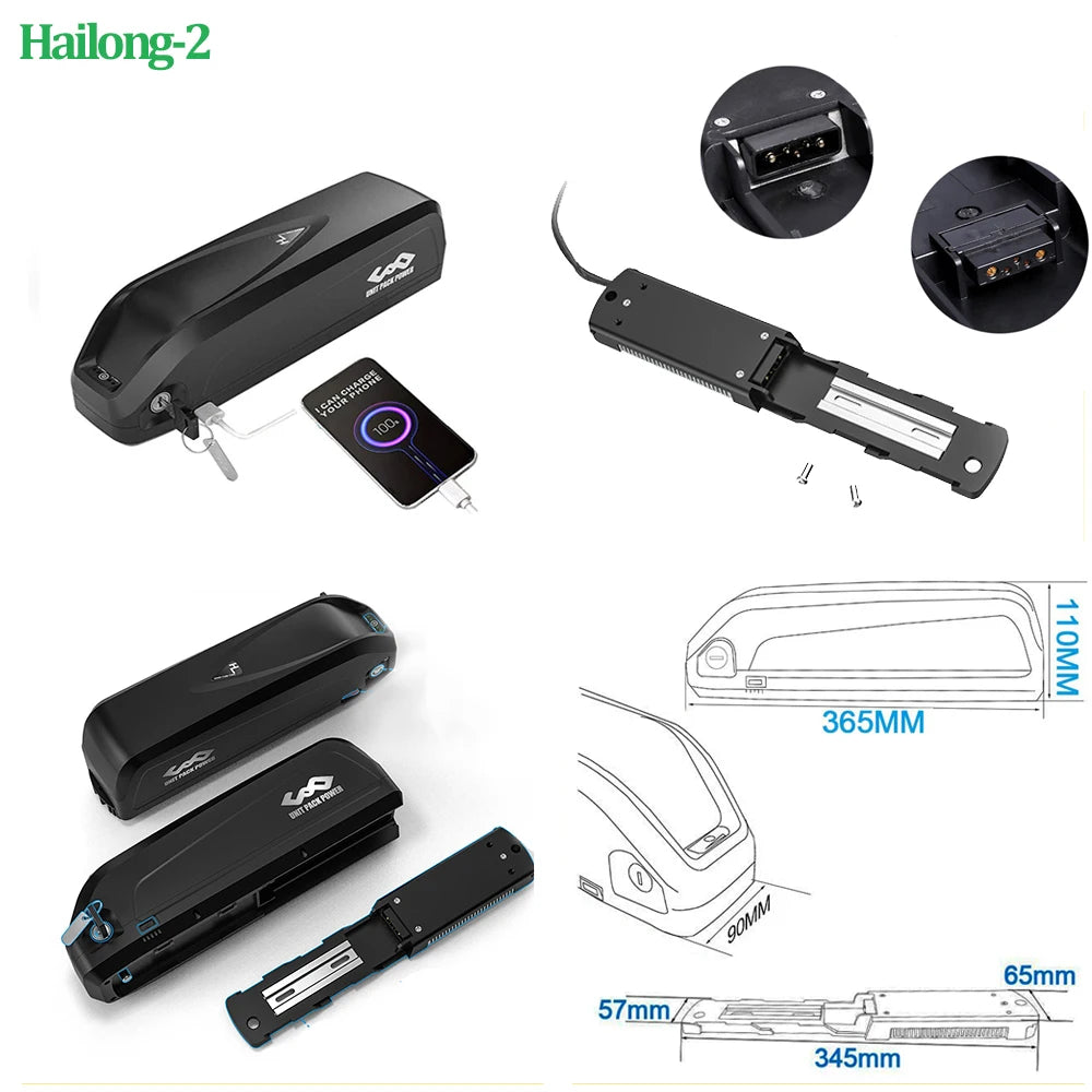 Hailong EBike Battery 36V 48V 52V 20Ah 24Ah Mountain Bicycle 18650 21700 Electric Bateria Pack for Bafang 1000W 750W 500W 250W