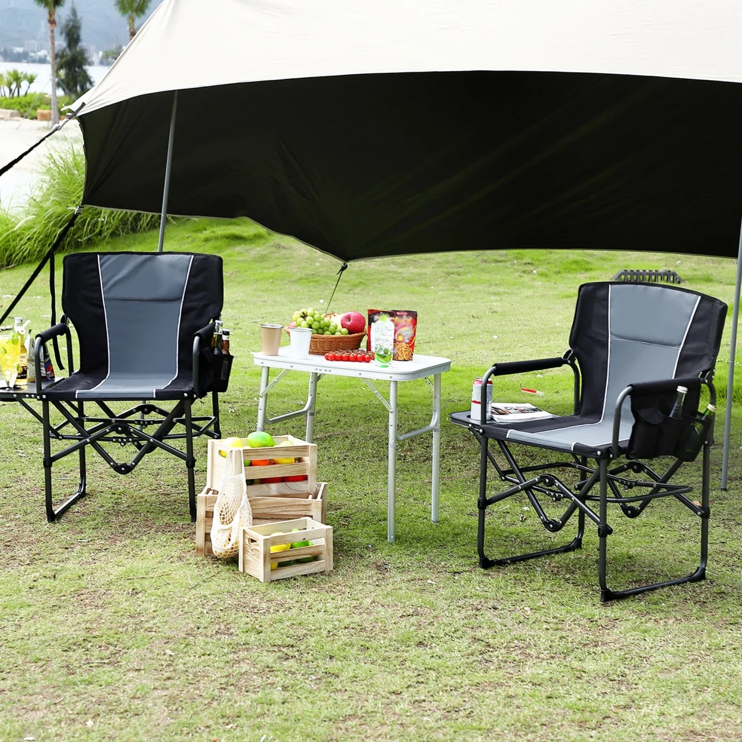 HiMISS Heavy Duty Folding Directors Chair 400 Lb Capacity Cupholder