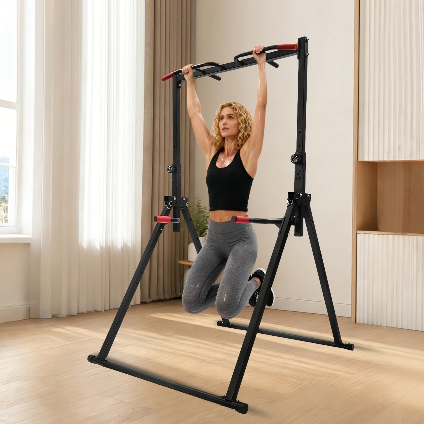 Foldable Adjustable Pull Up Bar With Parallel Bars Home Gym