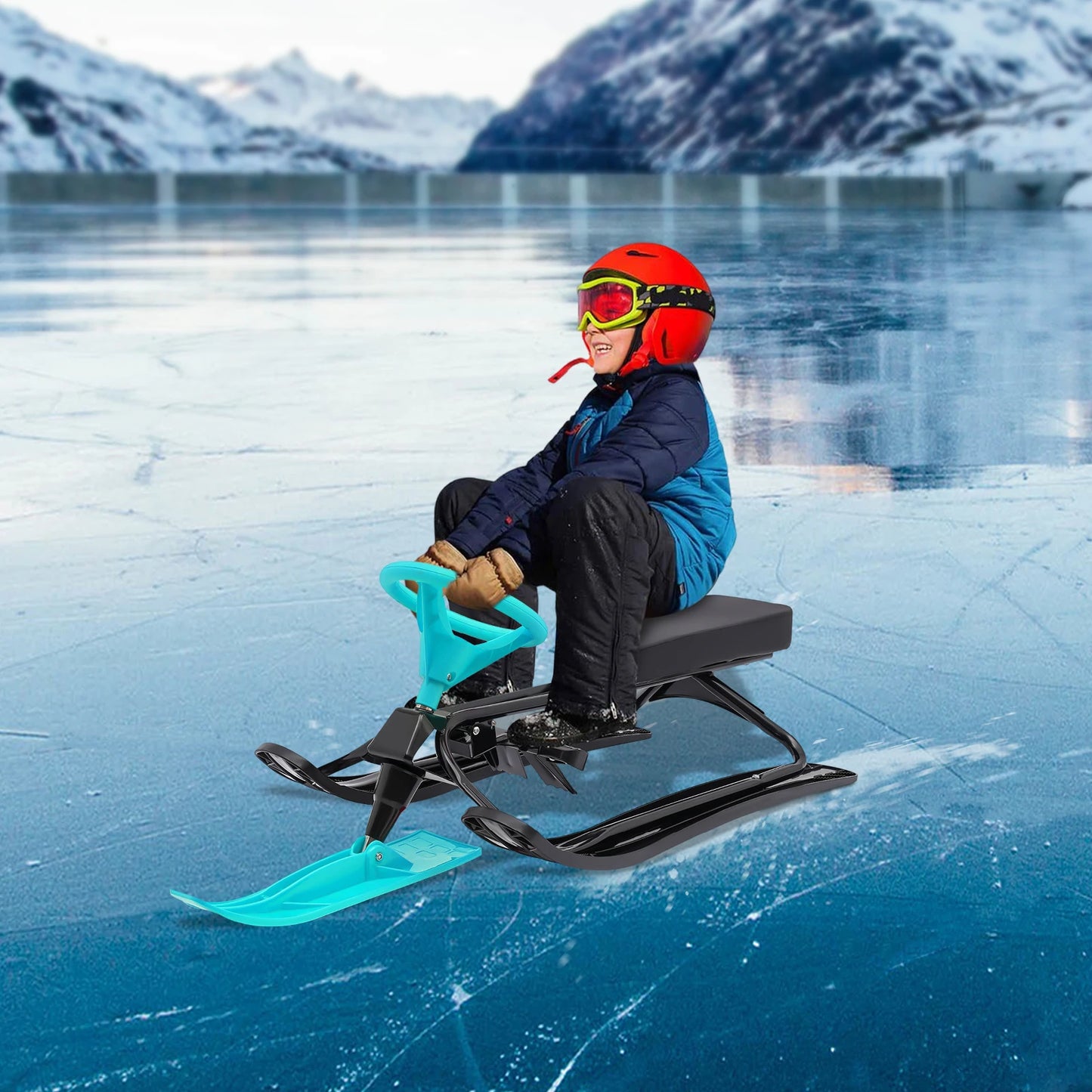 Kids Snow Racer Sled With Steering Wheel Brake
