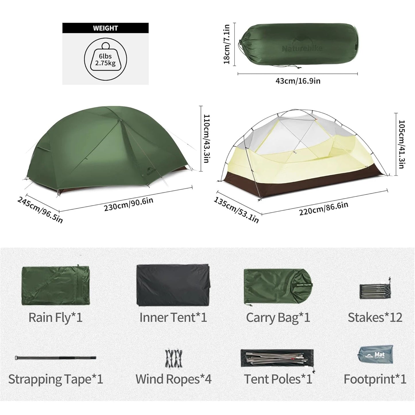Naturehike Mongar BASE Camping Tent 2-3 People 210T Polyester 3 Season Tent Ultralright Portable Water Protective Travel Tent
