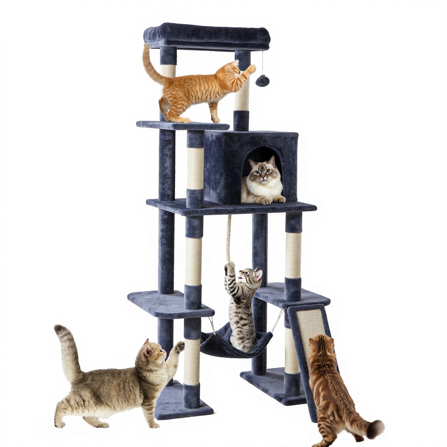 JHK Cat Tree Tall MultiCat Climbing Tower With Sisal Posts