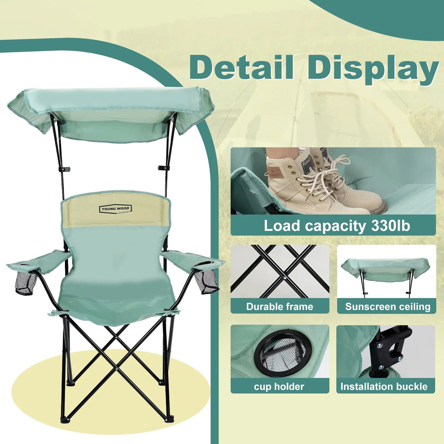 GERC YoungWood Portable Folding Camping Chair Aluminum Alloy