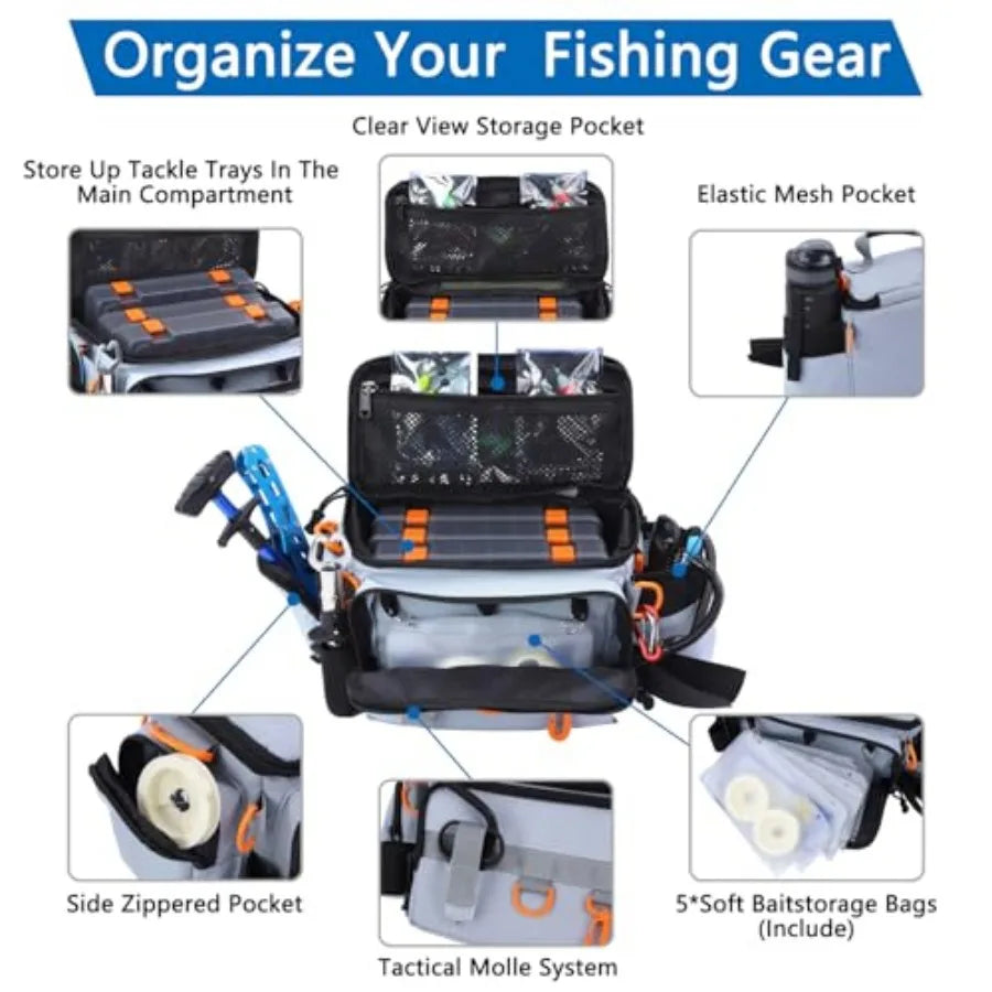 Fishing Tackle Bags With Tackle Box Waterproof Padded Strap 136 Pcs Lures Kit