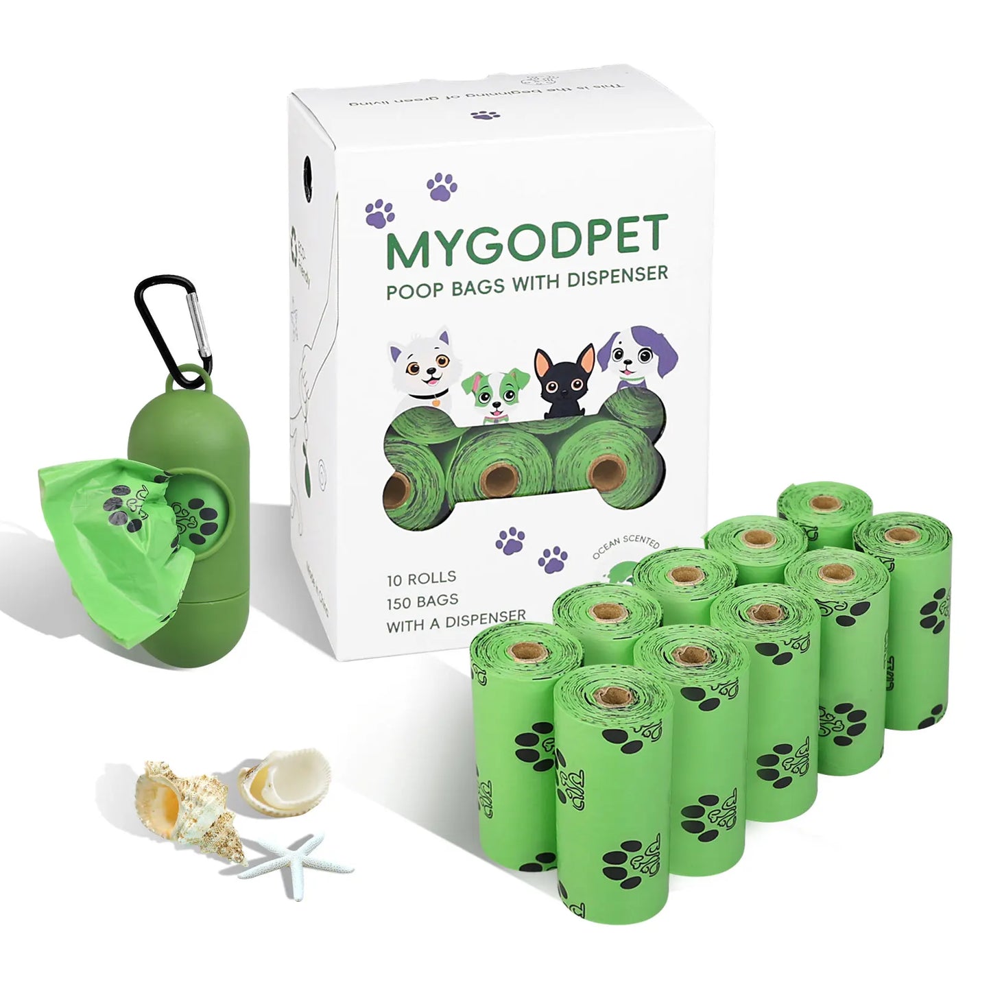Dog Poop Bags Rolls with Dispenser 150 Count Biodegradable Bags for Dog and Cat Lavender Scented Waste Bag Leak Proof Doggie Poop Bag Doggy Trash Bag