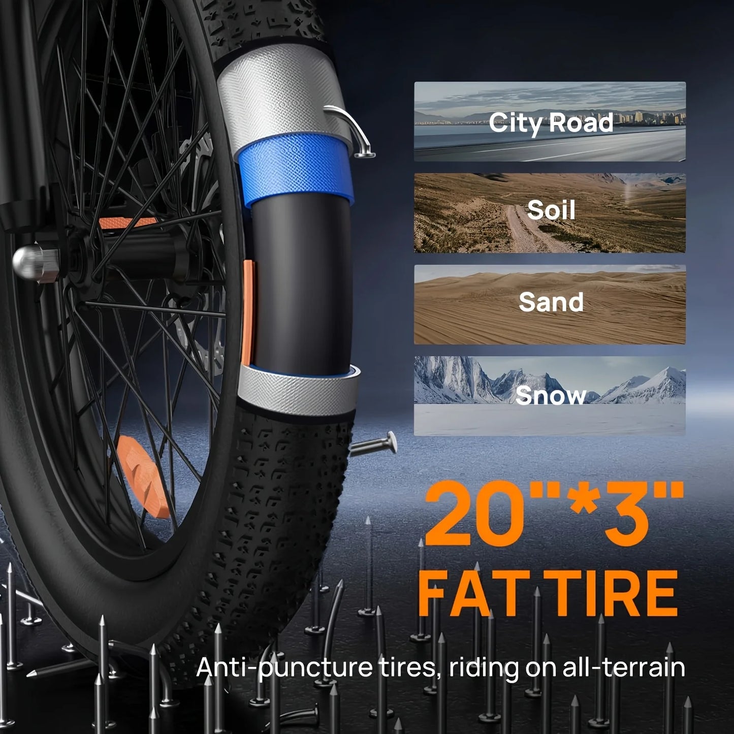 Urlife 1000W Fat Tire Electric Bike With Removable Battery