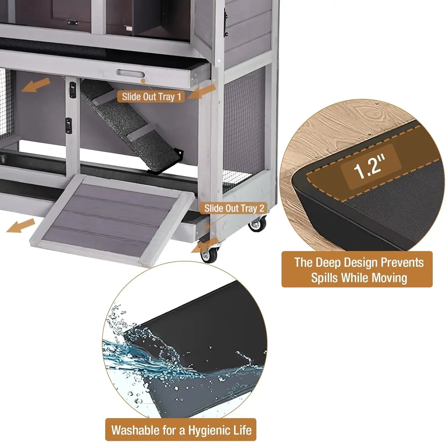 Rabbit Hutch Indoor Outdoor Cage With Casters And Trays