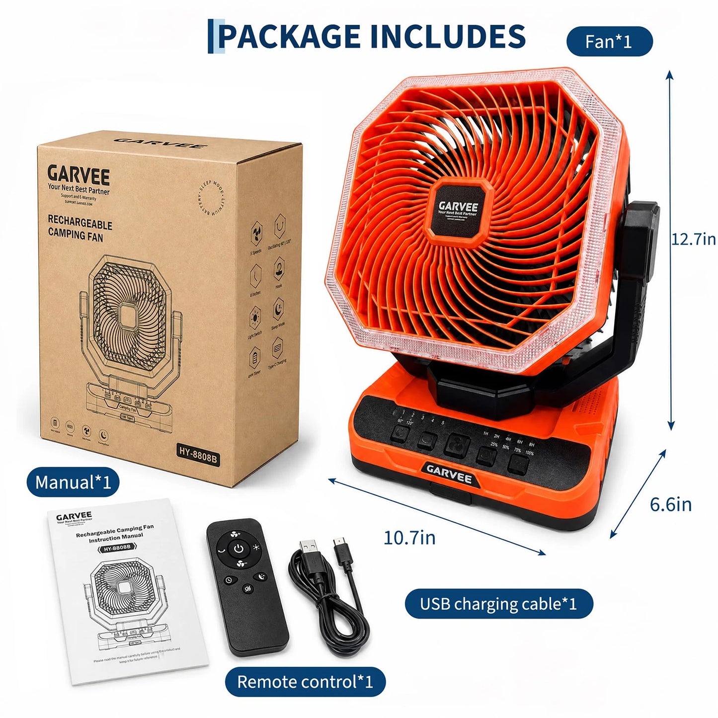 HiMISS Portable Camping Fan 40000mAh With Remote Timer And LED Light