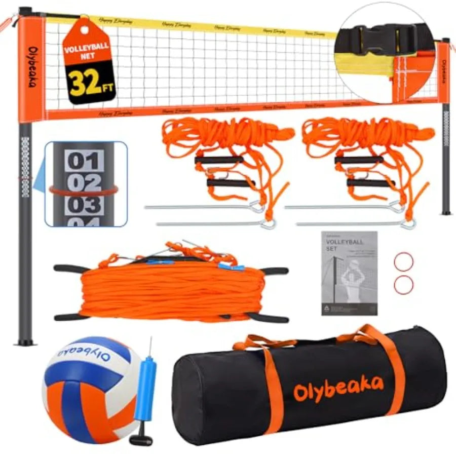 Outdoor Volleyball Net Set For Backyard Beach With Adjustable Poles