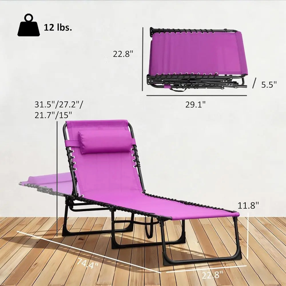 Folding Chaise Lounge Chair With Four Position Reclining Mesh Seat