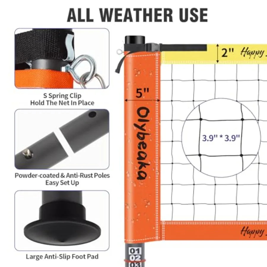 Outdoor Volleyball Net Set For Backyard Beach With Adjustable Poles