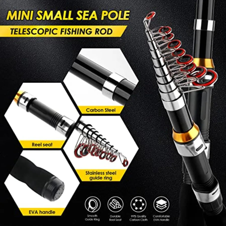 Telescopic Fishing Rod Spinning Reel Combo Portable Set With Bag