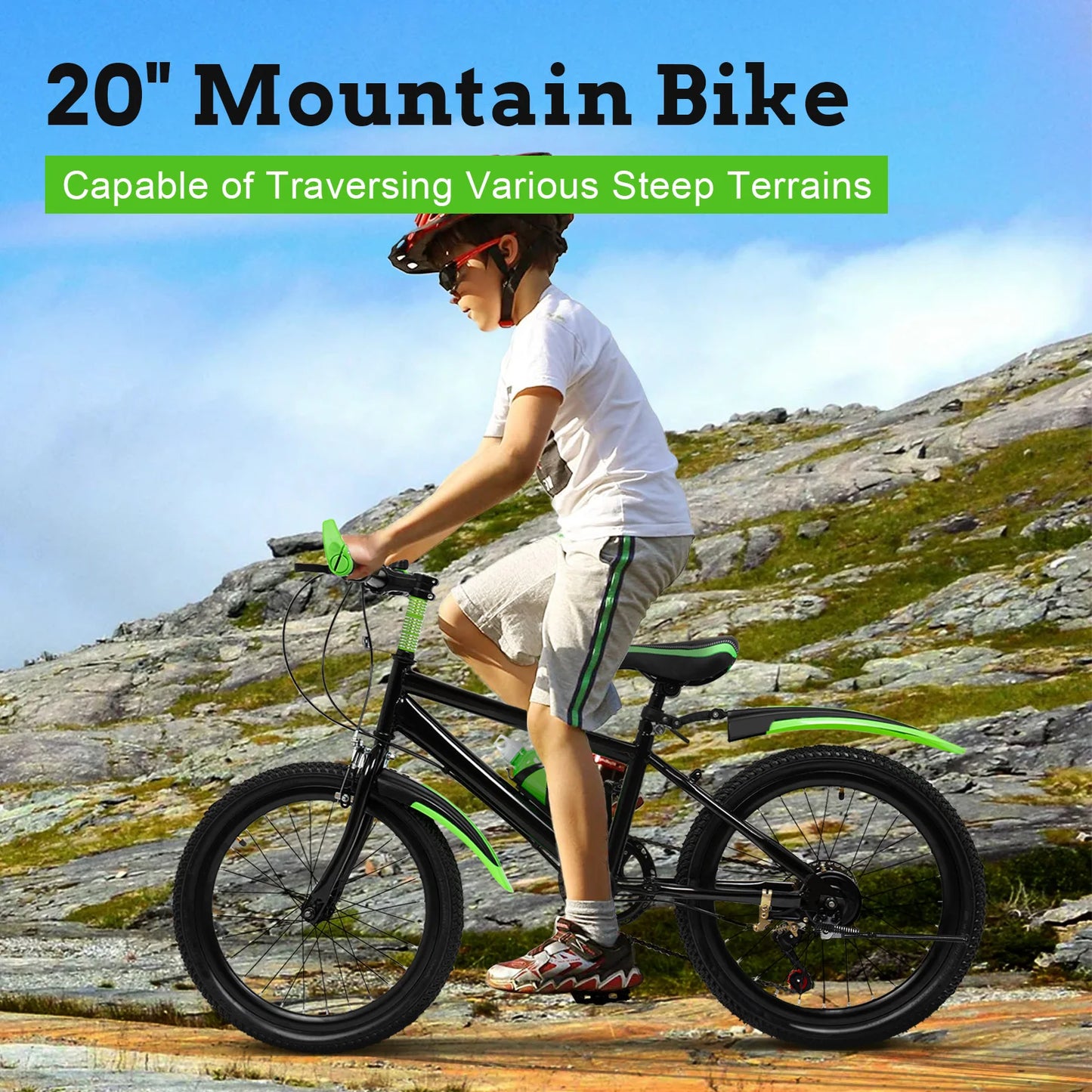 CNCEST Kids Mountain Bike With 7-Speed Front And Rear Brakes