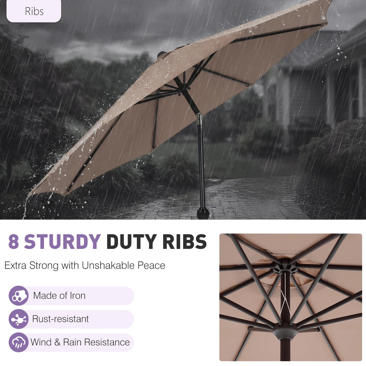 JHK Waterproof Patio Umbrella With Manual Tilt And Crank Lift