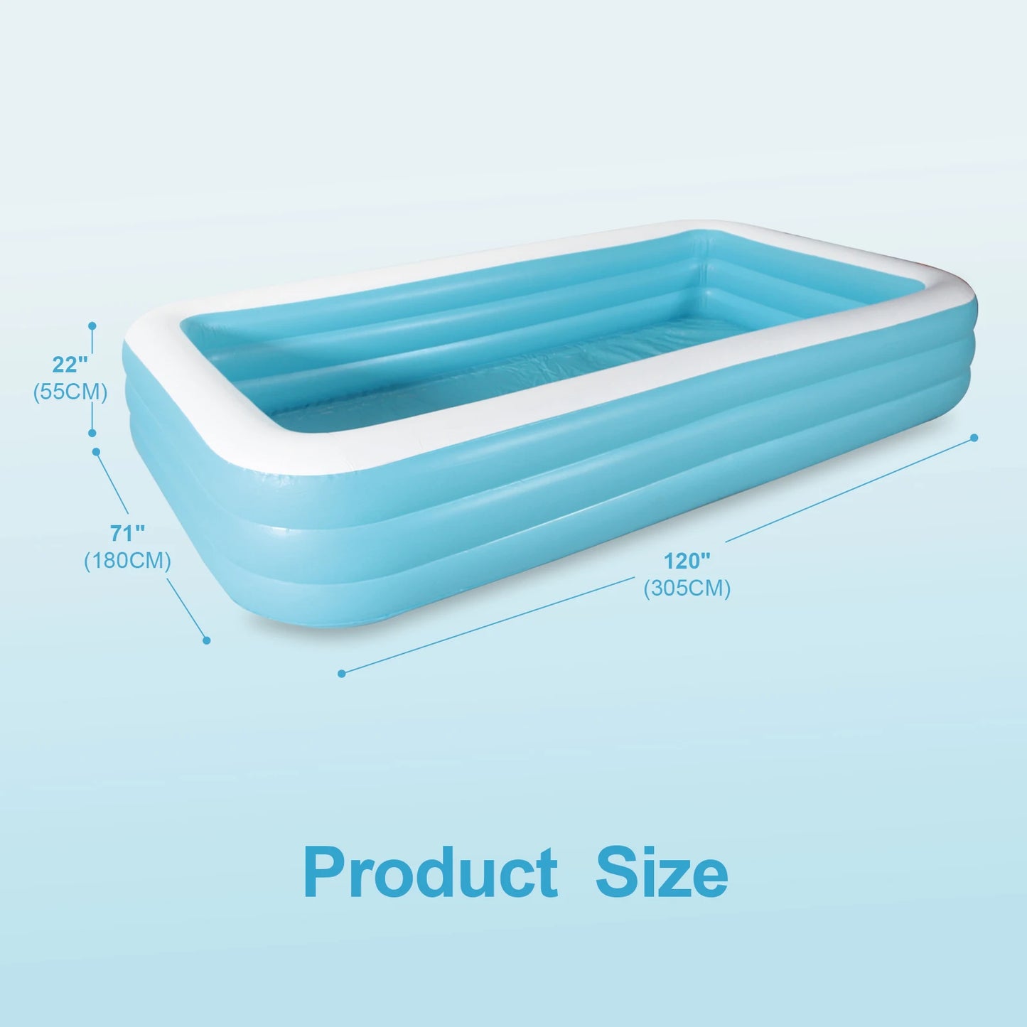 Inflatable Swimming Pool, Rectangular, Blue, Outdoor Garden Backyard Water Party, for Kid Adult Family