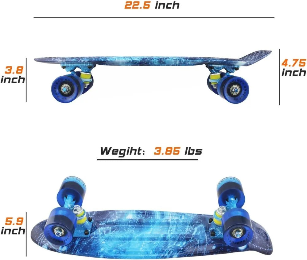 Mini Cruiser Skateboard For Kids Beginners Retro Design