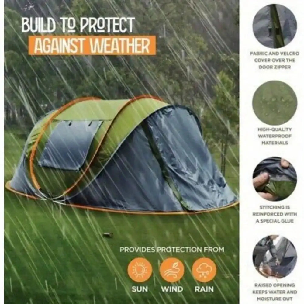Camping Tent 4 Person Pop Up With Doors Waterproof UPF50