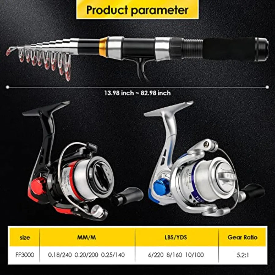 Telescopic Fishing Rod Spinning Reel Combo Portable Set With Bag