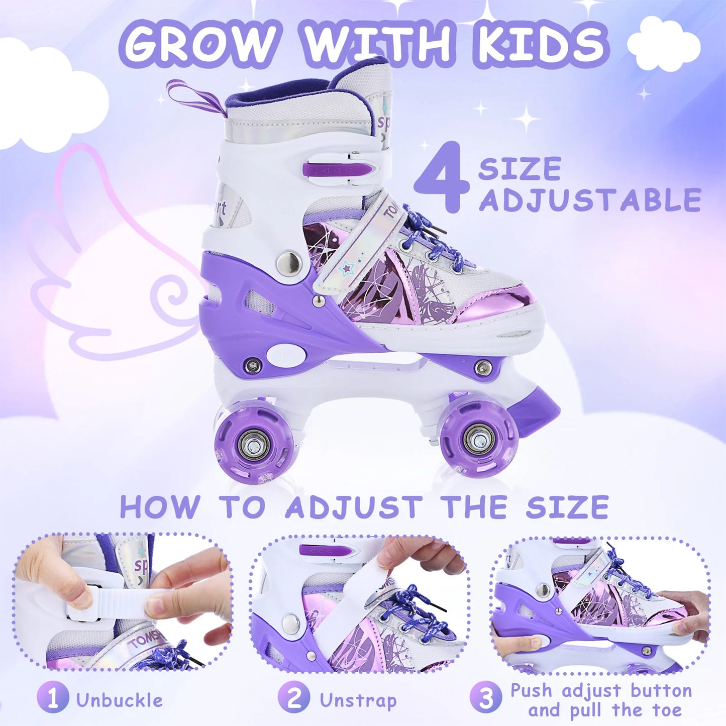 Portable Kids Roller Skates Adjustable Light Up Wheels