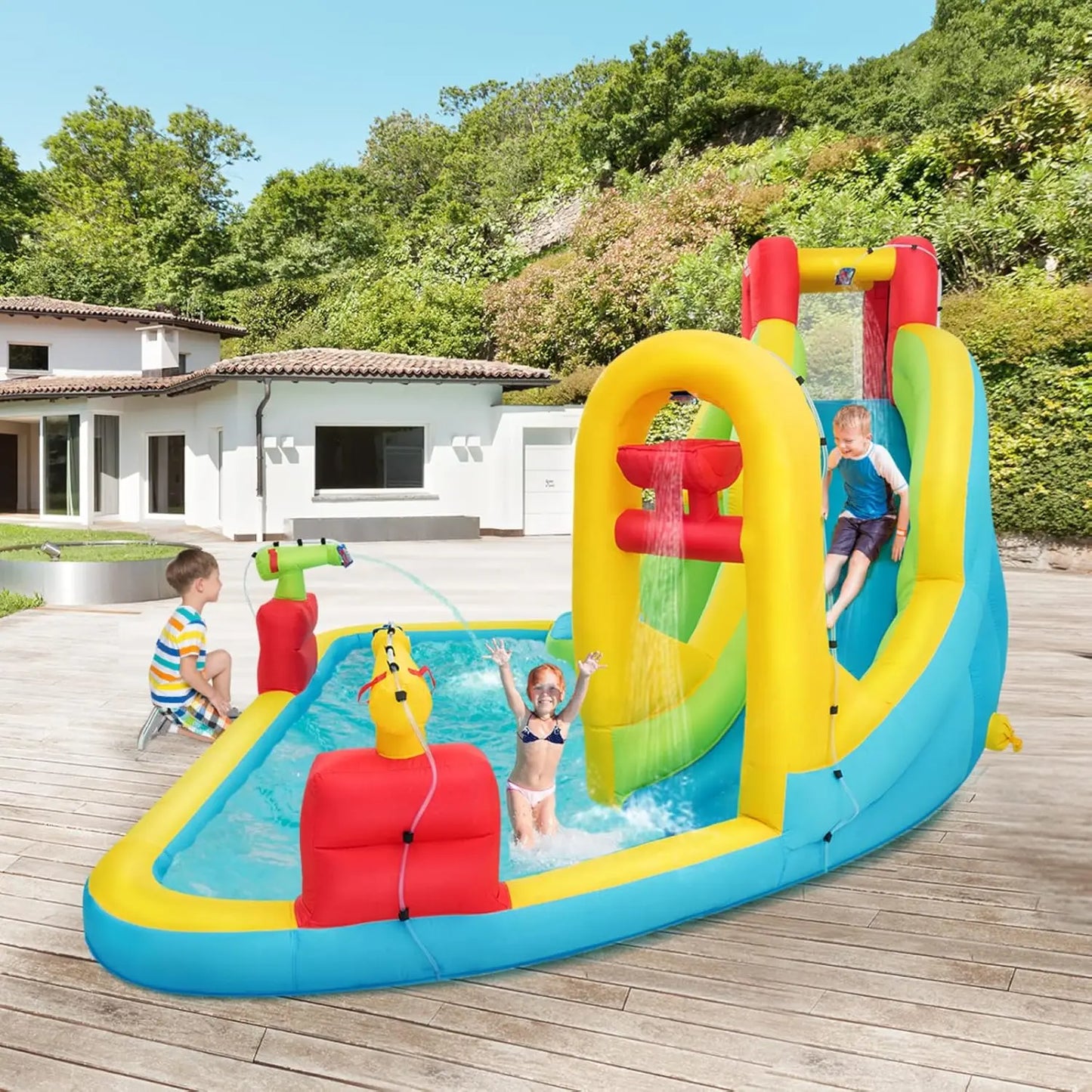 Mega Inflatable Water Park Bouncy Castle With Climbing Wall