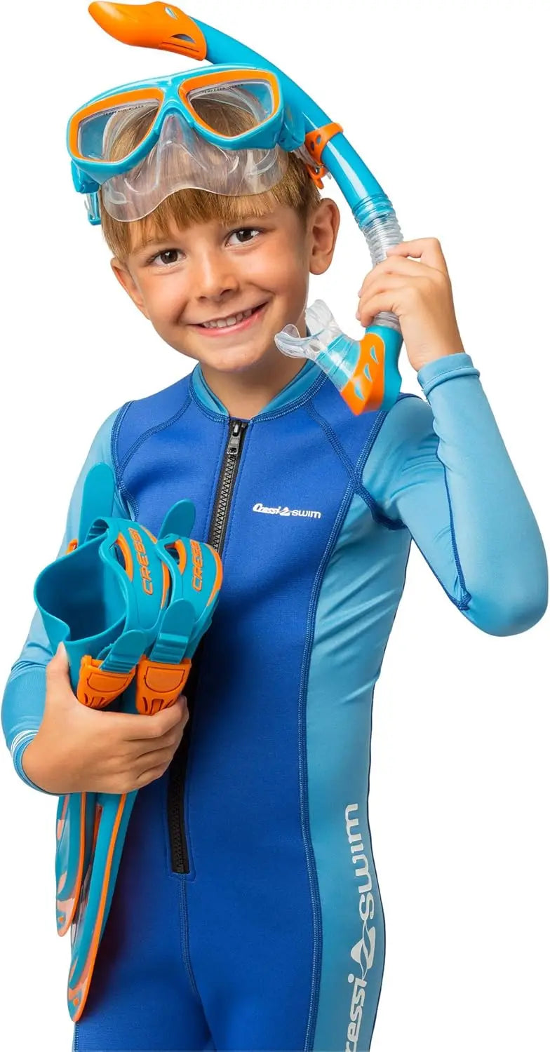 Snorkel Set for Kids Ages 3-8 – Mask, Dry Snorkel, Adjustable Fins, and Mesh Carry Bag – Complete Junior Snorkeling Gear