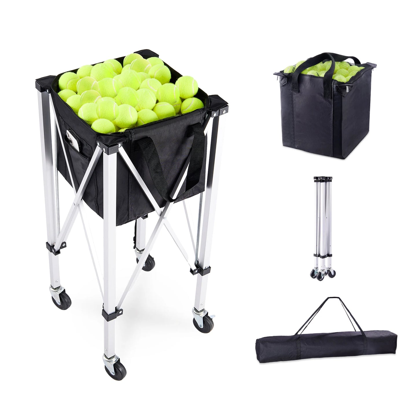 SucceBuy Foldable Tennis Ball Cart With Wheels For Sports Coaching