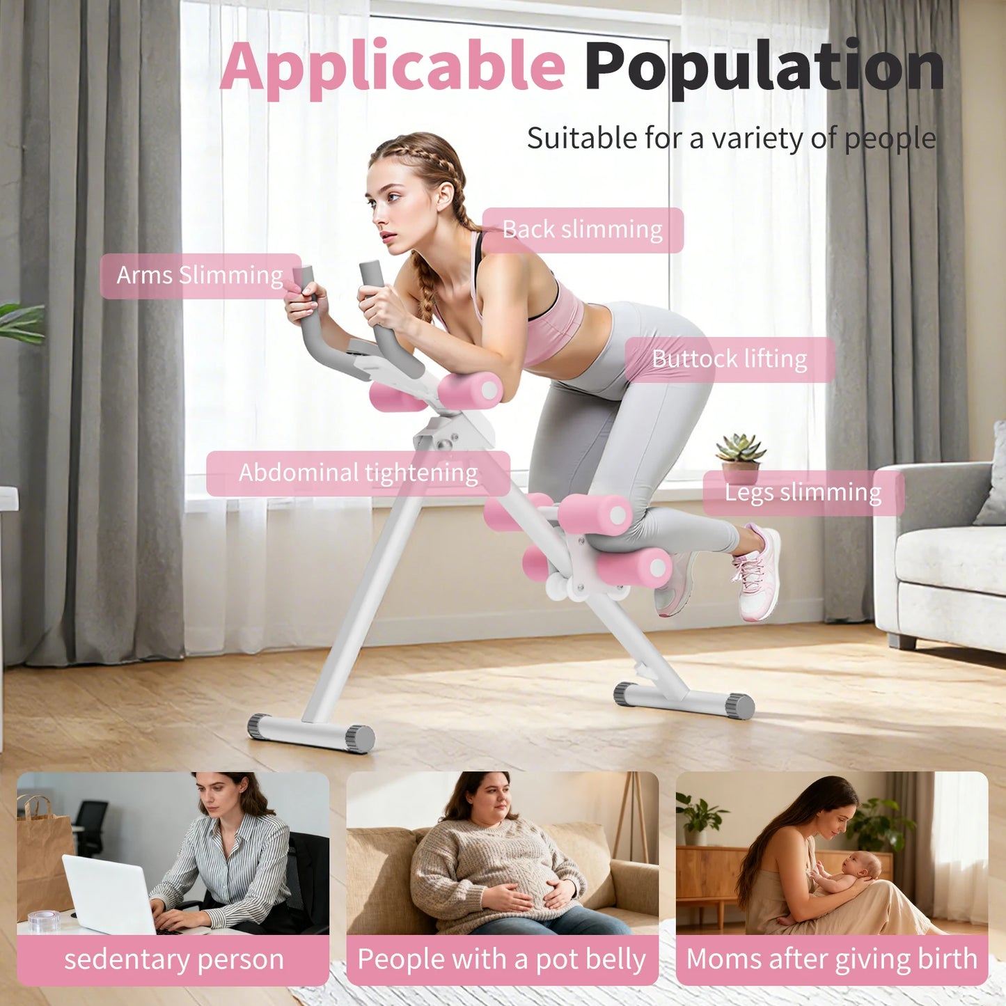 Abdominal Ab Machine Trainer Core Workout Foldable Home Gym Equipment 4-Level Waist Toner with Knee Protection 250 lbs Capacity for Men & Women