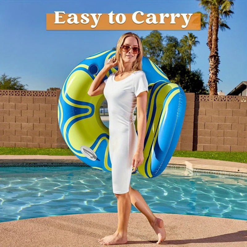 Inflatable Pool Lounger Sofa With Backrest Handles And Cup Holder